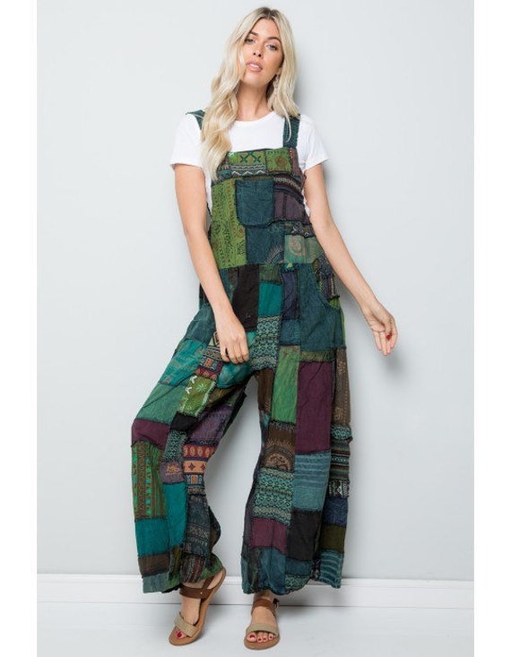 Beautiful Patchwork Jumpsuit With Wide-leg Overall and 2 Side Pockets. 