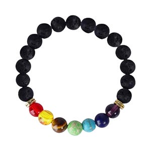Obsidian Elastic Bracelet with 7 Chakra Beads – Natural Gemstone Healing Crystal Jewelry, Energy Balance & Protection Stretch Bracelet