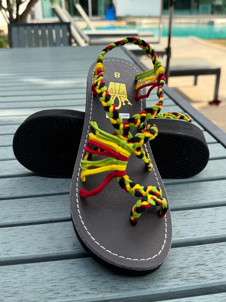 Handmade Braided Sandals: Rasta Reggae Beach Slippers (1.5 Inch Heel ...