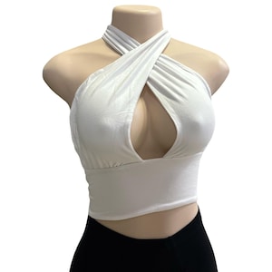 Women's Pink Halter Top, Criss Cross Crop Top, Y2K Aesthetic Wrap Top, Cute Going Out Shirt, Pastel Clubbing Top, Festival Clothing Women image 3