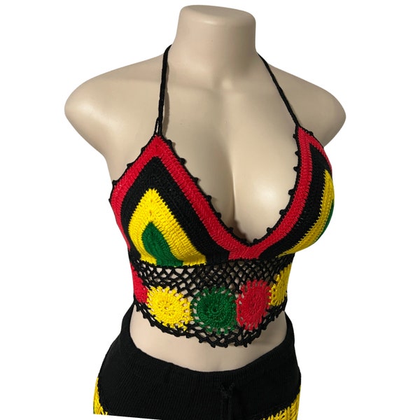 Beautiful Unique Crochet Bra, Halter Knitting Rasta Bikini, Festival Top, Hippy, Crop top, Swimwear lace Bra, Halter Bra, Deep V Sun bikini.