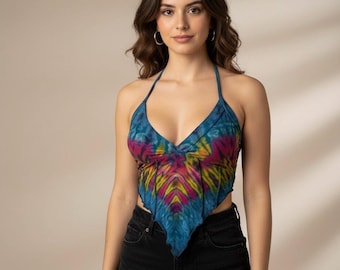 Tie Dye Halter Top: V-Neck Backless Boho Festival Top