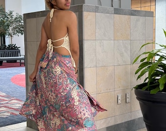 Beautiful Women Wrap Around Reversible Long Skirt W/Two Layers Multi Colors Assorted Print.