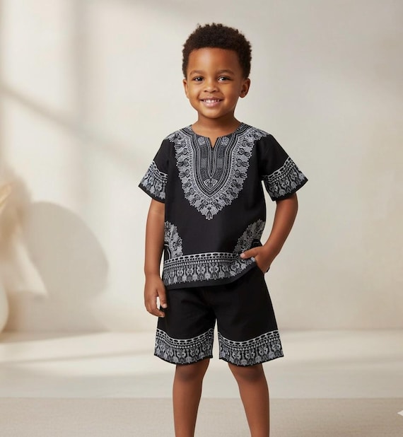 Kids Dashiki Romper Set, African Print Shirt Shorts Set, Boho Summer Outfit, Festival Clothing, Ethnic Casual Beach Wear