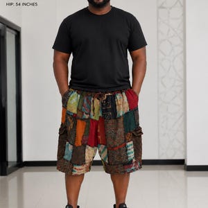 Men's Plus Size Cargo Shorts Patchwork, Boho Hippie Shorts, Handmade Festival Shorts, Vintage Cotton Summer Shorts, Casual Beachwear Shorts