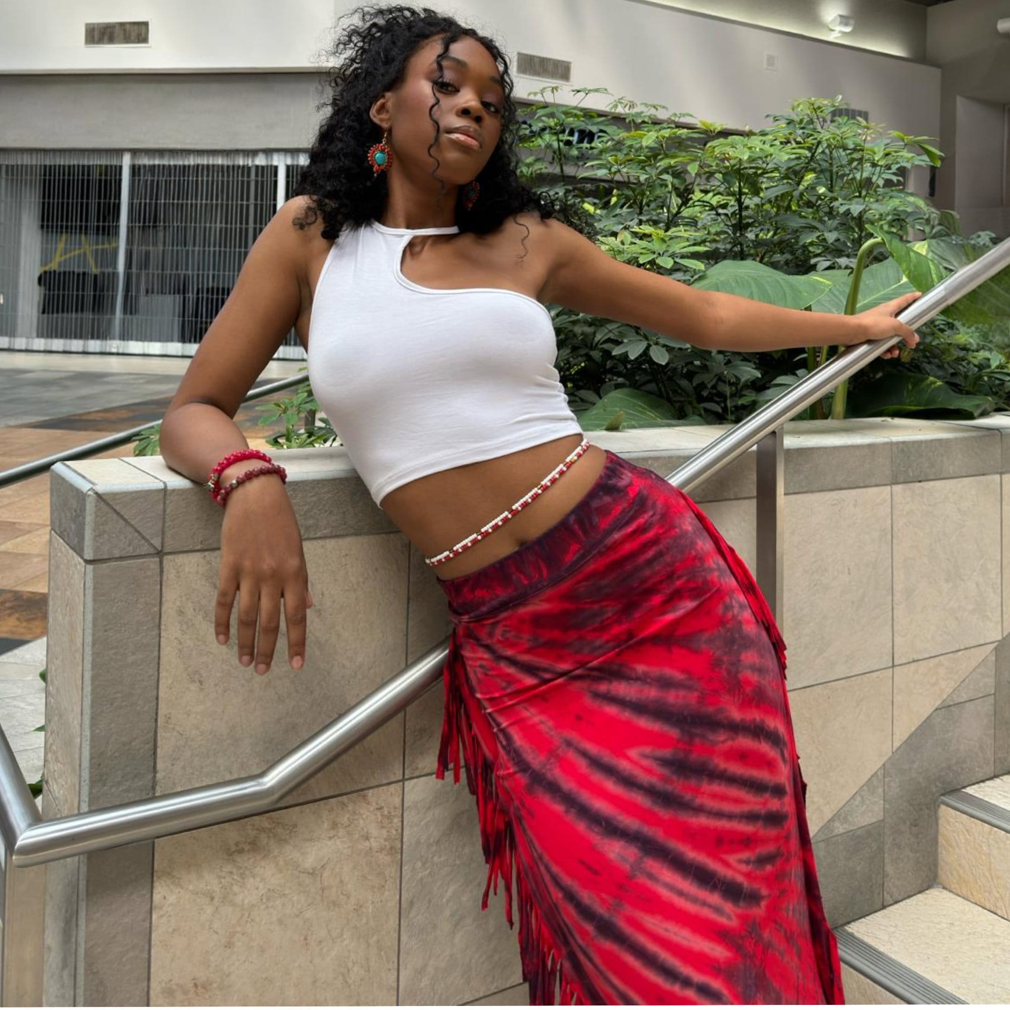 Women's Maxi Tie Dye Skirt With Fringe Maxi Bodycon Midi