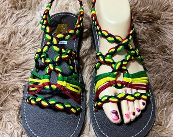 Beautiful KV Women’s Handmade Braided Sandals Straps Open Toe Summer Beach Reggae,  Rasta Slippers