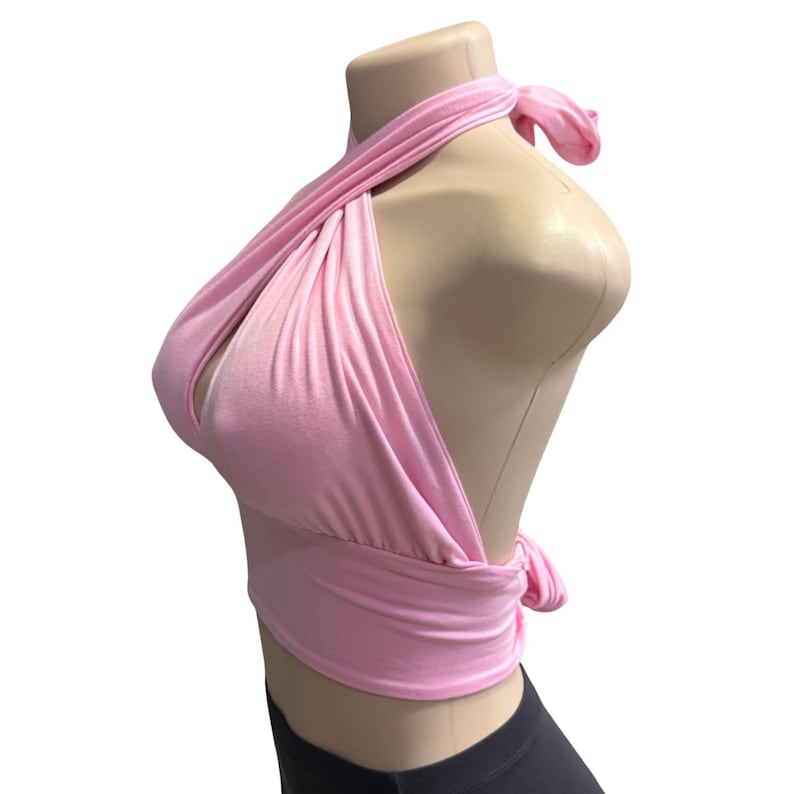 Women's Pink Halter Top, Criss Cross Crop Top, Y2K Aesthetic Wrap Top, Cute Going Out Shirt, Pastel Clubbing Top, Festival Clothing Women image 5