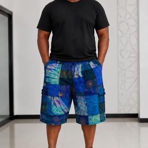 Men's Plus Size Cargo Shorts Patchwork, Boho Hippie Shorts, Handmade Festival Shorts, Vintage Cotton Summer Shorts, Casual Beachwear Shorts