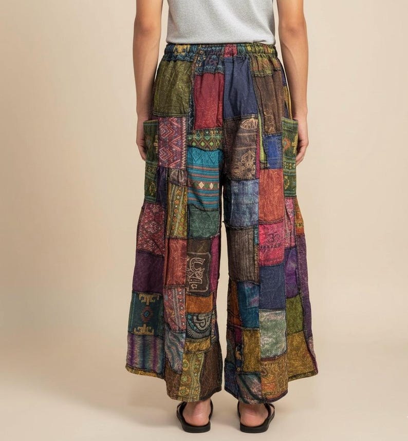 Patchwork Pants Example Patchwork Pants, Wide Leg With Elastic Waist Patch Work Unique Style ...