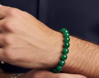Green Jade Bracelet: Natural Gemstone, Healing Energy, Stretch Cord