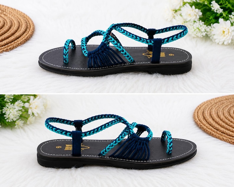 Women's Handmade Macrame Sandals, Boho Flat Sandals, Women Strappy Summer Shoes, Braided Rope Sandals, Beach Footwear, Festival Style Gift image 5