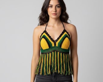 Jamaican Crochet Halter Top: Fringed Festival Bra