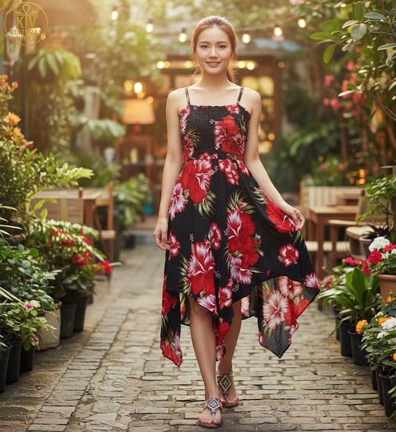 Hibiscus Flower Dress: Rayon Summer Halter Top, One Size