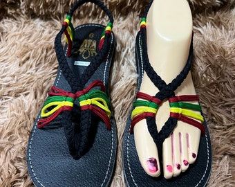KV Women’s Handmade Braided Sandals Summer Beach Rasta