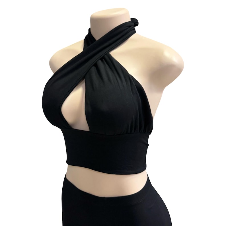 Women's Pink Halter Top, Criss Cross Crop Top, Y2K Aesthetic Wrap Top, Cute Going Out Shirt, Pastel Clubbing Top, Festival Clothing Women image 4