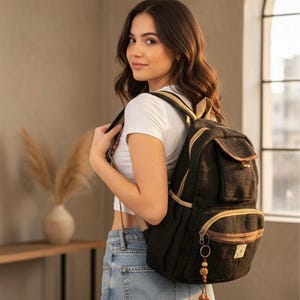 Hemp Backpack Boho Style, Natural Fiber Rucksack, Hippie Bookbag, Earthy Laptop Bag, Unisex Travel Daypack, Eco Friendly Gift for Student