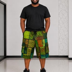 Men's Plus Size Cargo Shorts Patchwork, Boho Hippie Shorts, Handmade Festival Shorts, Vintage Cotton Summer Shorts, Casual Beachwear Shorts