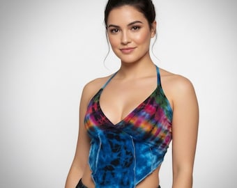 Handmade Tie Dye Halter Top: Boho V-Neck Backless Festival Top