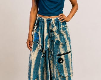 Unisex Boho Harem Pants  Tie-Dye Om Symbol Utility Pockets  Festival Yoga Pants –One Size