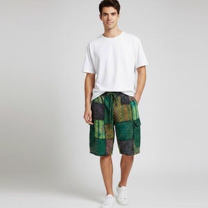 Handmade Patchwork Cotton Shorts: Boho Hippie Summer Joggers