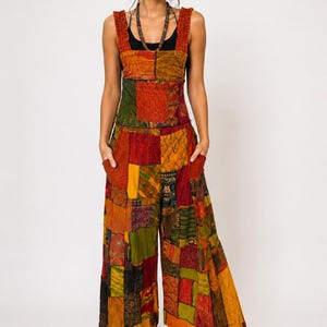 Women's Patchwork Jumpsuit, Boho Wide Leg Overalls, Hippie Festival Outfit, Vintage Style Romper, Casual Summer Jumpsuit