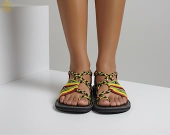 Hand-Made Braided Sandals- Reggae Summer Beach Slippers- 100% Authentic- Made in Thailand