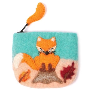 Petit sac à main renard fait main en feutre avec os de la queue Orange