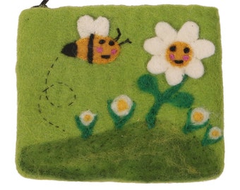 Bee Daisy Handmade Felt Purse