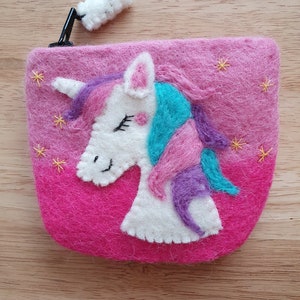 Petit sac à main licorne fait main en feutre Rose
