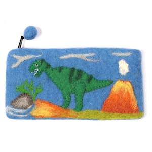 Étui à crayons en feutre artisanal dinosaure T-rex