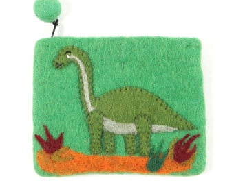 Dinosaur Handmade Felt Purse Green