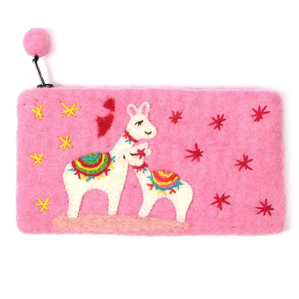 Llama Handmade Feutre Crayon Case Rose