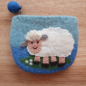 Petit sac à main fait main en feutre de mouton Bleu