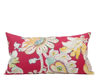 Leona || Bright Floral & Geometric Lumbar Decorative Pillow