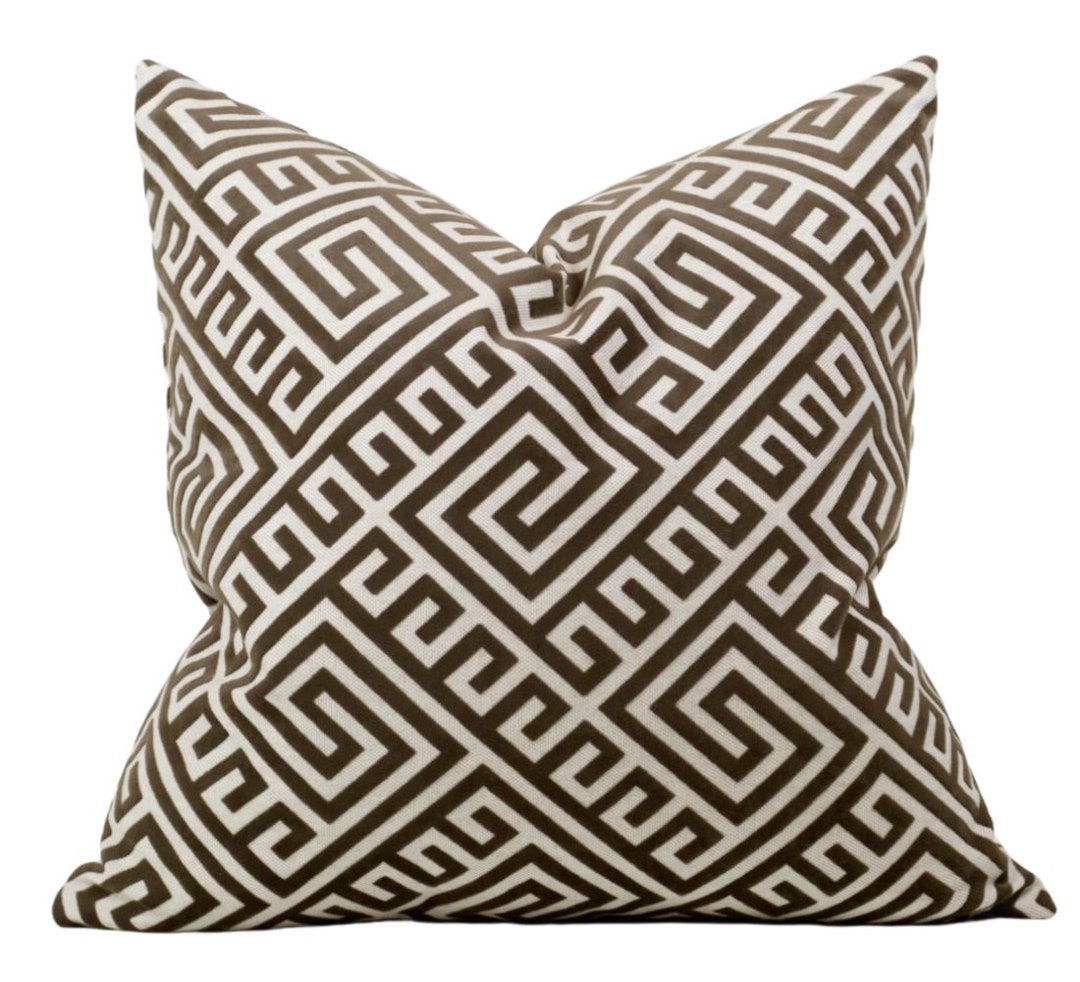 Phoebe Velvet & Linen Greek Key Decorative Pillow Etsy