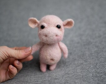 Sassy Petunia Needle Felted Hippo Magnet