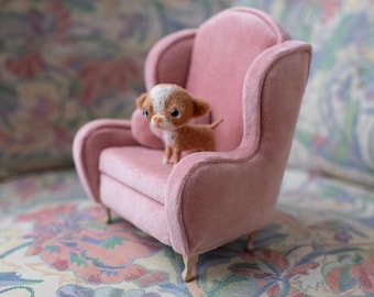 1:6 scale doll chair , custom Blythe doll, ooak doll Armchair, dollhouse furniture. Only the chair without the dog.