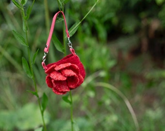 Felted Rose Bag: Miniature Doll Purse, Blythe Accessories
