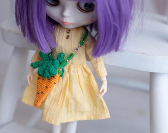 Miniature Crochet Carrot Bag: Blythe Doll Purse with Leather Strap