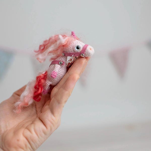 Miniature Pink Wool Unicorn for Blythe Doll, Handmade Pet Companion