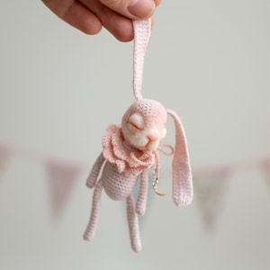 Sleeping  pink bunny in collar,   companion for custom Blythe doll , felted  little bunny, accessories, gift for doll collector.
