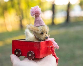 Blythe Doll Pet, friend Miniature Dog in Wooden Cart