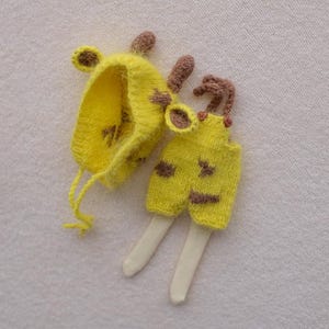 Ob11 doll  giraffe clothes, set thre units, little hat+  overall+ tight, Ob11 doll outfit set, tinny doll accessories, miniature clothes
