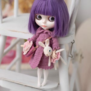 Blythe doll clothes sets 3 units, rabbit toy+dress+bag, Blythe outfit set, Blythe clothes, handmade  accessories, felted toy, bag for doll