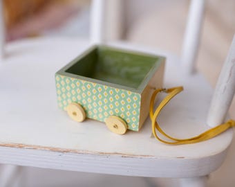 1:6 scale animals wooden  car, miniature vagon  for dog, cat and another animal. Dollhouse furniture. Only the car,  not  bird