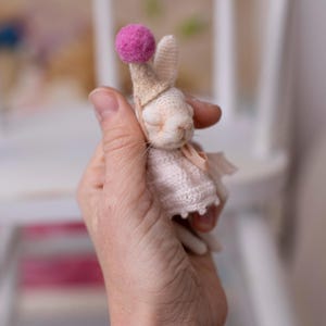 Blythe doll Sleeping Bunny Doll – Handcrafted Knit Bunny in Removable Wool Party Hat & Dress, Doll accessories