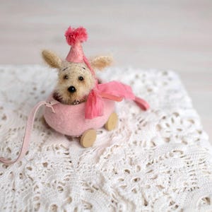 Miniature Plush Dog: Blythe Doll Pet with Felt Hat & Leather Leash