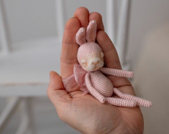 Miniature sleeping felted  Rabbit, Blythe Doll pets, friends and accessory toy