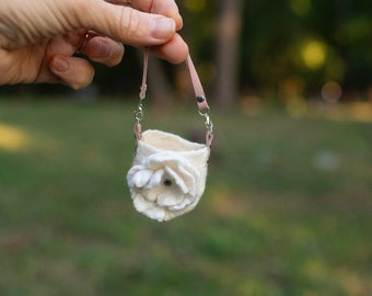 Felted Doll Bag: Miniature Rose Purse, Blythe Doll Accessory